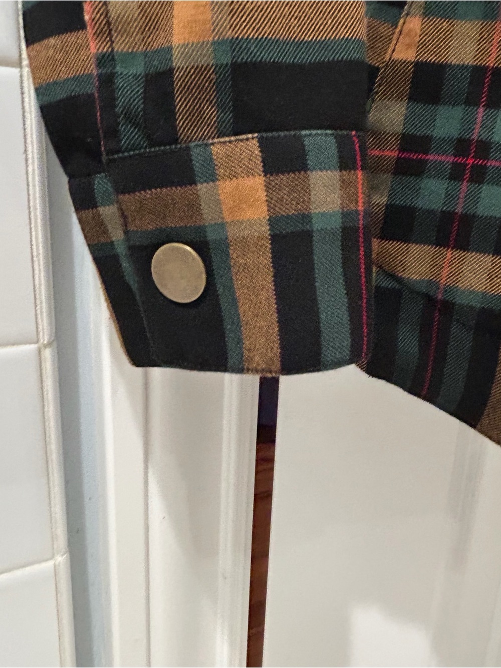 CAbi Moto Plaid Zip-Front Jacket in Black, Green, Gold Fall Brass Buttons M - Picture 6 of 13